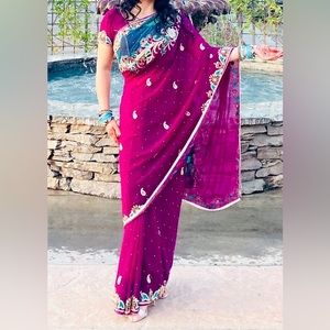 Purple, eastern Indian Punjabi party dress Saari